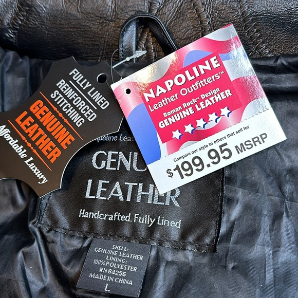 NWT: Men’s Napoline Leather Outfitters Genuine Leather jacket, size Large. NEW - Picture 13 of 14